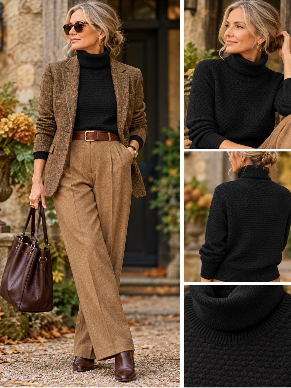Wilfred Silk Cashmere Cotton Textured Turtleneck Sweater Black M